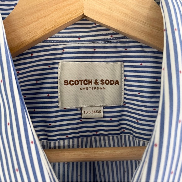 Scotch & Soda Amsterdam Blue/White Stripe Button-Down Shirt Men’s Sz 16.5 34/35 - Picture 5 of 13